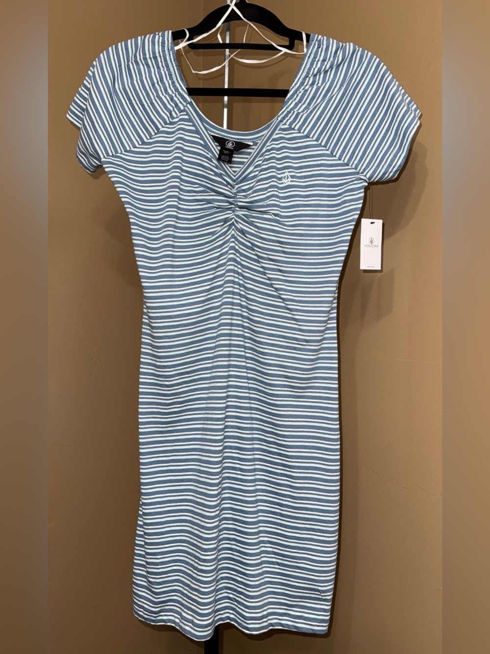 NWT Volcom Blue & White Striped Knit Dress. Size Large.